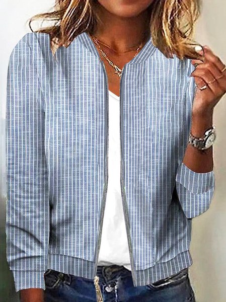 

Casual Loose Striped Jacket, Blue, Jackets