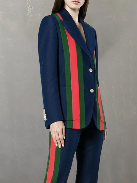 

Lapel Collar Regular Fit Striped Urban Blazer, Blue, Blazers