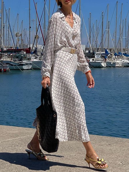 

Loose Plain Urban Dress, White, Maxi Dresses