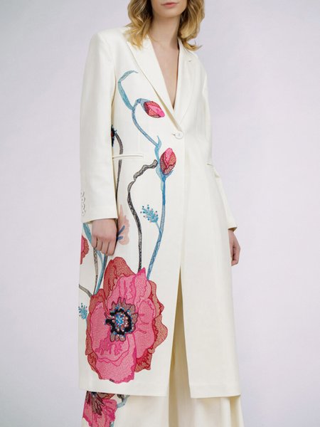 

Long Sleeve Loose Elegant Lapel Collar Blazer, White, Blazers