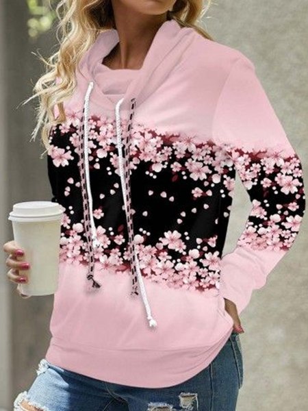

Loose Floral Casual Turtleneck Sweatshirt, Pink, Sweatshirts & Hoodies