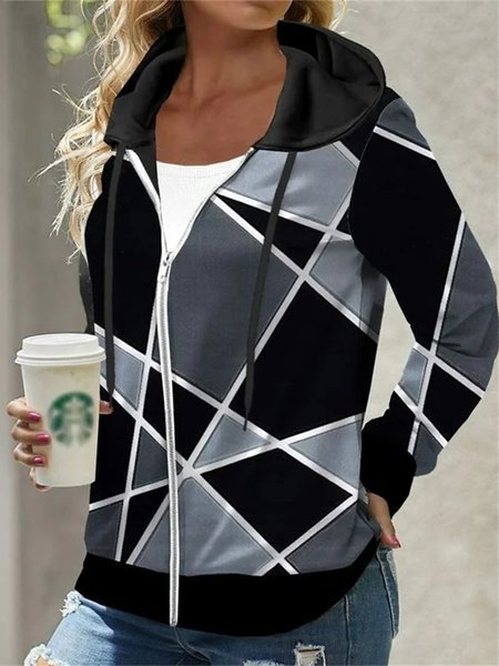 

Color Block Hoodie Casual Loose Jacket, Black, Jackets