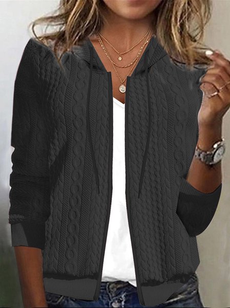 

Loose Knit Hooded Jacket in Textured Fabric, Black, Jackets