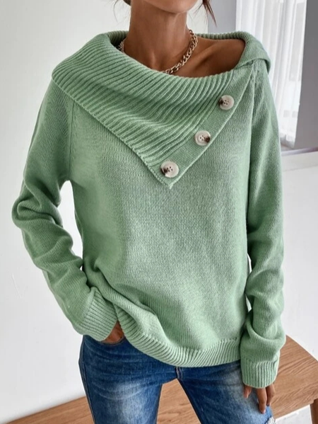 

Loose Casual Yarn/Wool Yarn Plain Sweater, Green, Sweaters