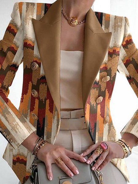 

Abstract Lapel Collar Urban Long Sleeve Blazer, Khaki, Blazers