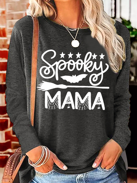 

Women's Halloween Spooky Mama Crew Neck Casual Long Sleeve Shirt, Deep gray, Long sleeves