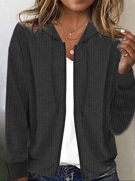 

Knitted Loose Striped Casual Jacket, Black, Coats