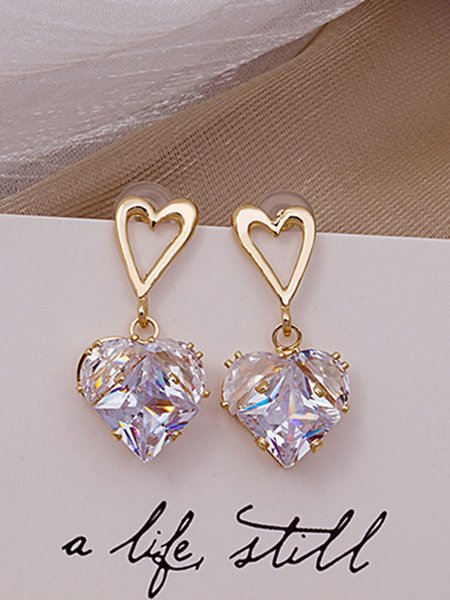 

Heart Shape Rhinestone Stud Earrings, White, Earrings