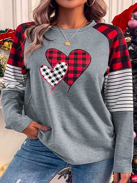 

Heart/Cordate Loose Crew Neck Casual Sweatshirt, Red, Sweatshirts