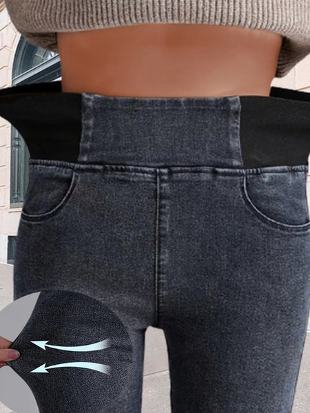 

Denim Casual Plain Tight Jeans, Black, Jeans