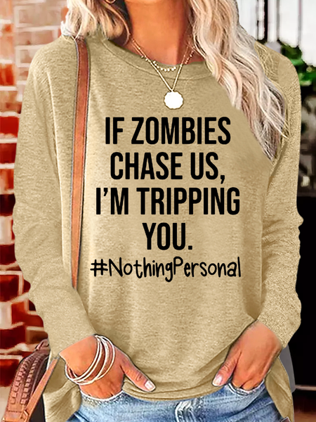 

Women's Halloween Sarcastic Regular Fit Casual Halloween Cotton-Blend Long Sleeve Shirt, Khaki, Long sleeves