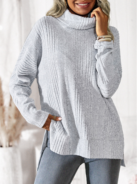 

Casual Turtleneck Loose Plain Shirt, Gray, Sweaters & Cardigans