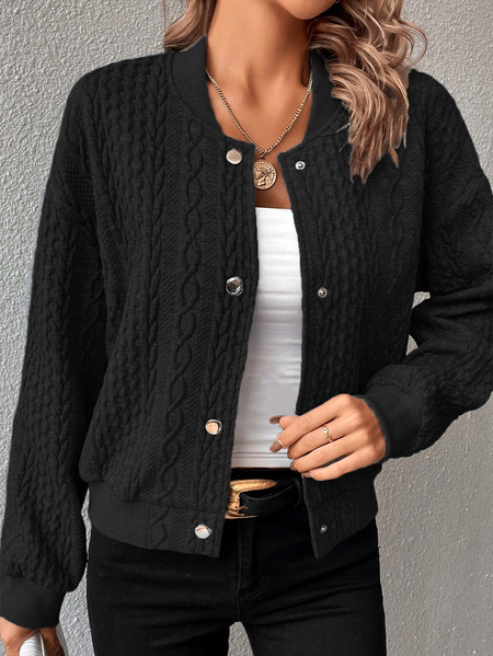 

Stand Collar Long Sleeve Plain Regular Micro-Elasticity Loose Bomber Jacket For Women 2023, Black, Jackets