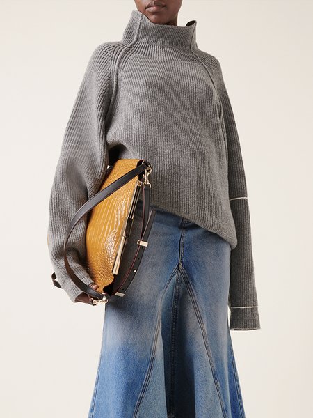 

Regular Fit Long Sleeve Color Block Casual Sweater, Gray, Pullovers