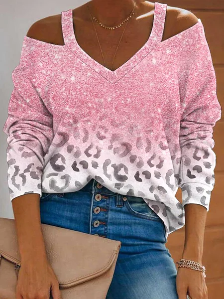 

Casual Cold Shoulder Ombre T-Shirt, Pink, T-Shirts