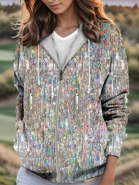 

Abstract Hoodie Loose Casual Kimono, Silver gray, Coats