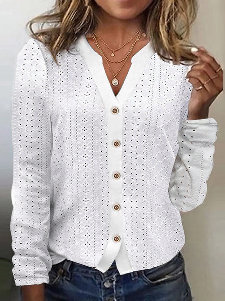 

Casual Loose V Neck Shirt, White, Blouses & Shirts