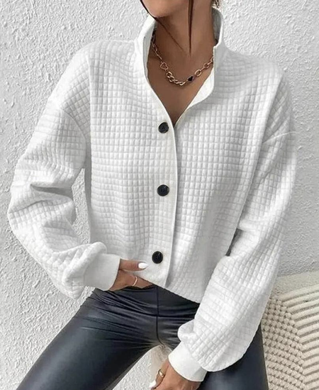 

Plain Knitted Fabric Casual Blouse, White, Blouses & Shirts