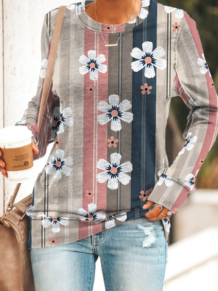 

Casual Crew Neck Floral Loose Sweatshirt, Pink, Sweatshirts & Hoodies