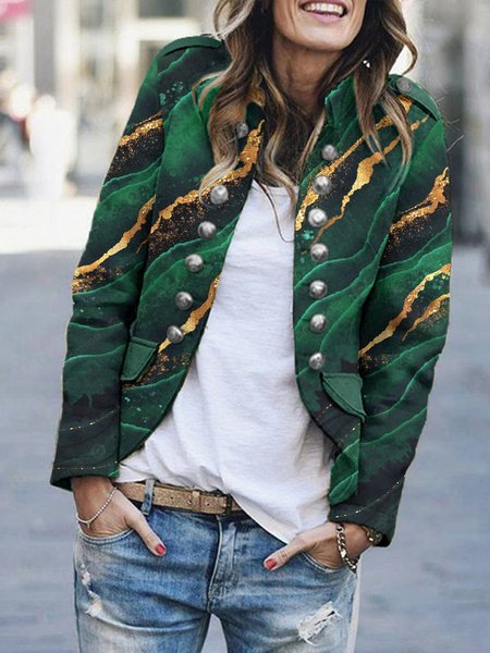 

Shawl Collar Loose Gradient Pattern British Blazer, Green, Jackets