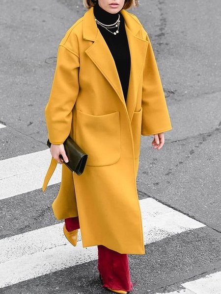 

Shawl Collar Urban Plain Loose Coat, Yellow, Coats