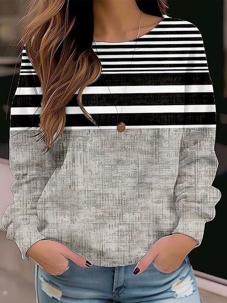 

Striped Casual Crew Neck Sweatshirt, Stripe, Sweatshirts & Hoodies