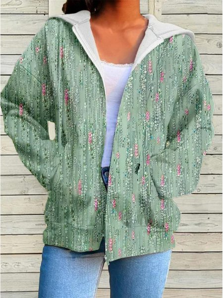 

Hoodie Casual Floral Loose Jacket, Green, Jackets