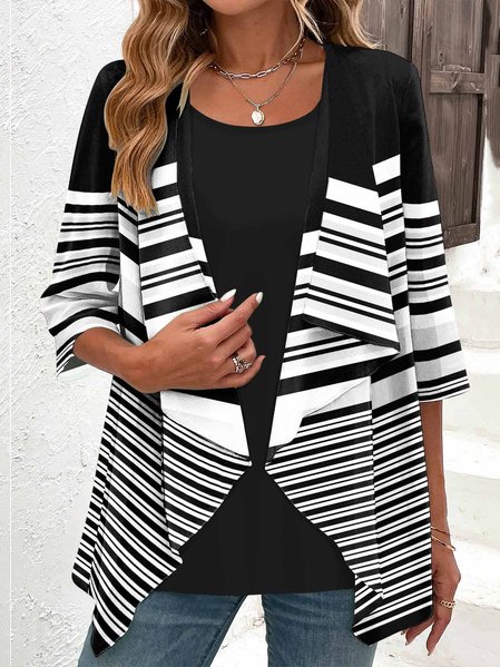 

Wrap Loose Striped Casual Kimono, Black, Cardigans