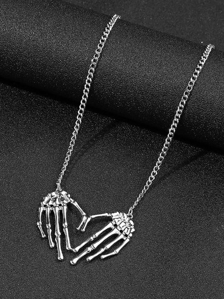 

Halloween Unisex Punk Skull Hand Pendant Necklace, Silver, Necklaces