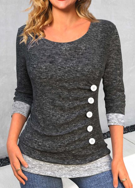 

Casual Buckle Plain Regular Fit T-Shirt, Deep gray, T-Shirts