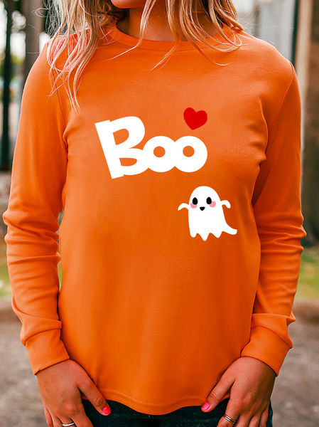 

Casual Halloween Loose Crew Neck T-Shirt, Orange, T-Shirts
