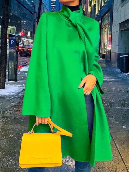 Loose Long Sleeve Elegant Plain Coat, Green, Coats