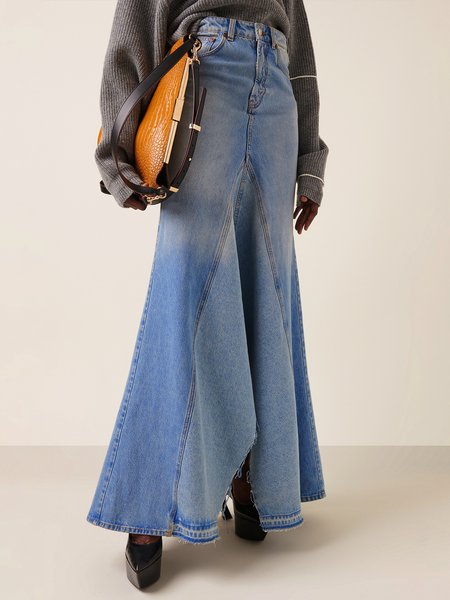 

Regular Fit Casual Denim Plain Denim Skirt, Blue, Denim Skirts