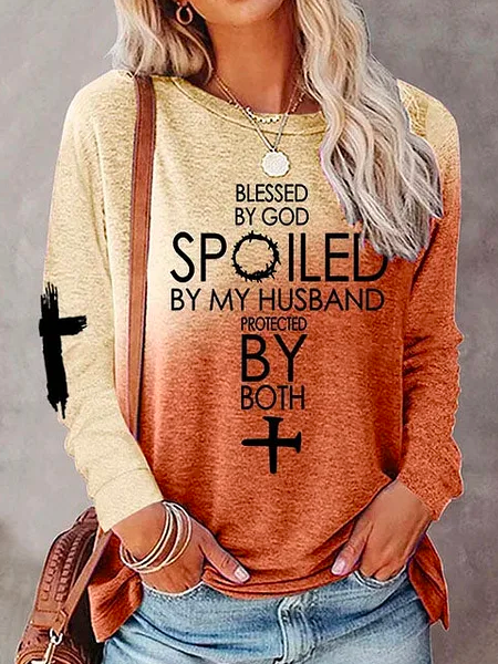 

Casual Text Letters Crew Neck Loose T-Shirt, Orange, T-Shirts