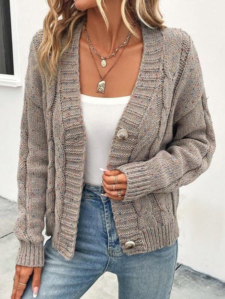 

Casual Loose Plain Yarn/Wool Yarn Cardigan, Khaki, Sweaters