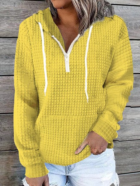 

Loose Plain Casual Hoodie, Yellow, Hoodies & Sweatshirts