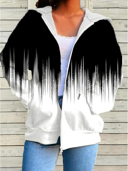

Casual Zipper Hoodie Ombre Jacket, Black, Jackets