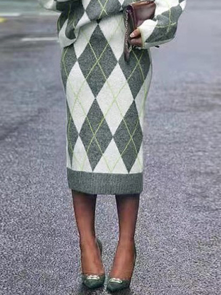 

Micro-Elasticity Geometric Urban Regular Fit Midi Skirt, As picture, Skirts