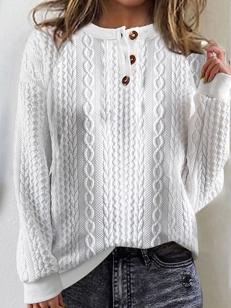 

Crew Neck Casual Plain Buckle Sweatshirt, White, Sweatshirts & Hoodies