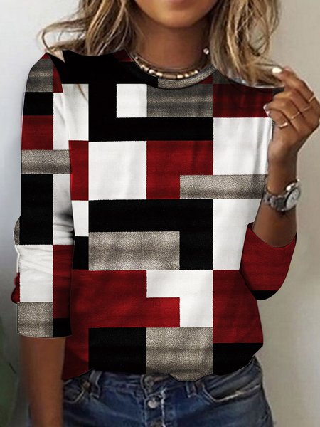 

Loose Casual Crew Neck Knitted T-Shirt, Red, T-Shirts