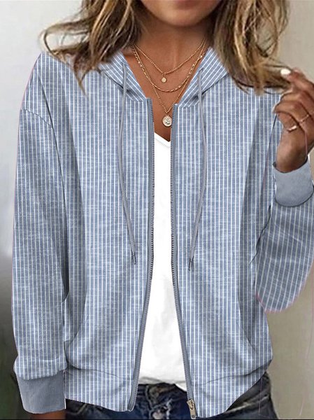 

Hoodie Striped Casual Jacket, Blue, Jackets