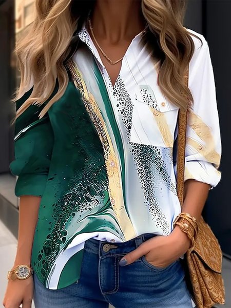 

Casual V Neck Ombre Blouse, Green, Shirts & Blouses