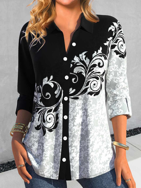 

Regular Fit Shirt Collar Buckle Casual Shirt, Black, Shirts & Blouses