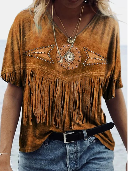 

Loose Casual V Neck 3D Printing T-Shirt, Brown, T-Shirts