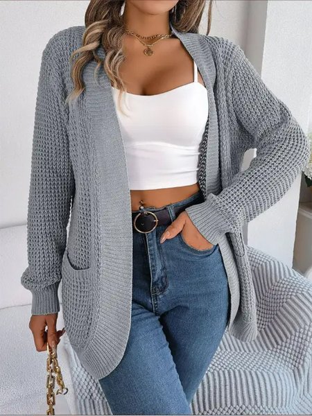 

Wrap Casual Plain Cardigan, Gray, Cardigans
