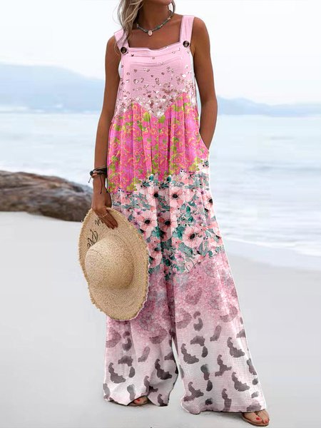

Floral Elegant Loose Jumpsuit With No, Pink, Jumpsuits＆Rompers