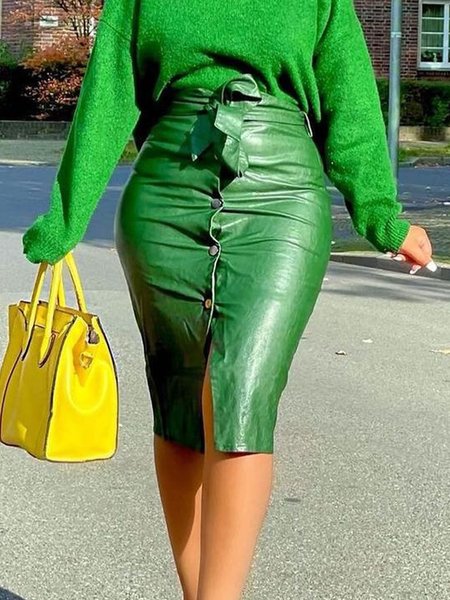 

Urban Tight Plain Midi Skirt, Green, Skirts