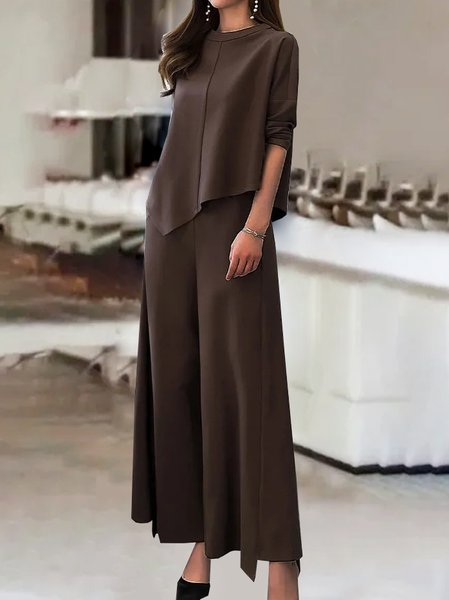 

Loose Knitted Casual Plain Two-Piece Set, Coffee, Suits