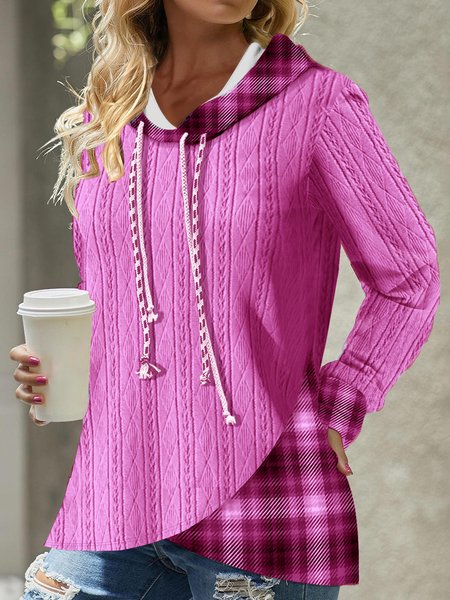 

Loose Plaid Cotton-Blend Casual Hoodie, Rose, Sweatshirts & Hoodies