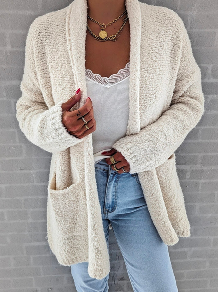 

Yarn/Wool Yarn Plain Casual Cross Neck Cardigan, White, Sweaters